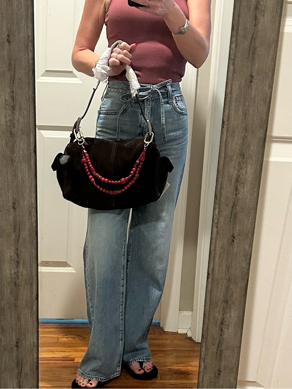 NWT Free People Suede Boxy Shoulder Bag in Espresso With Included Charm - Picture 11 of 16
